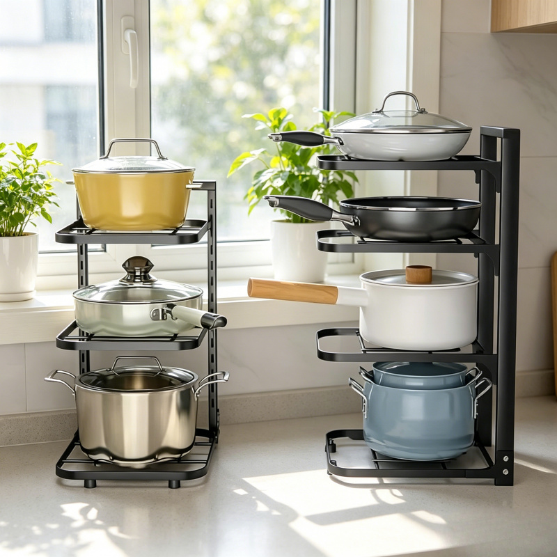 Kitchen Baking Pan Organizer - Adjustable Stainless Steel Pot Rack, Multi-Layer