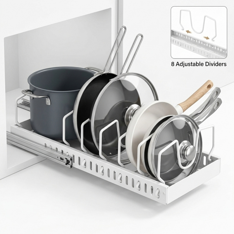 Kitchen Baking Pan Organizer - Sliding Kitchen Pull Out Pots and