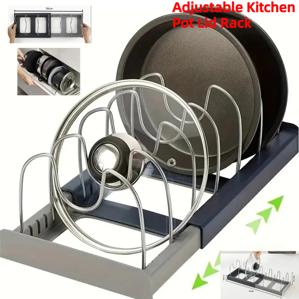Kitchen Baking Pan Organizer - Expandable Pot Lid Organizer Adjustable Pan
