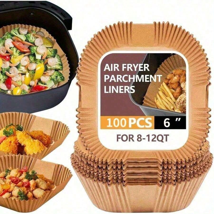 Kitchen Baking Tray - 100pcs, Square Disposable Air Fryer Liners